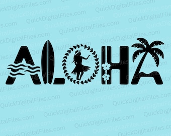 ALOHA Tropisches Silhouette-Design (svg, png, jpeg, pdf - Digital Download)