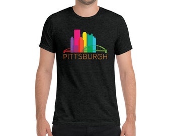 Pittsburgh Regenbogen Pop Innenstadt Skyline Tri-Blend T-Shirt
