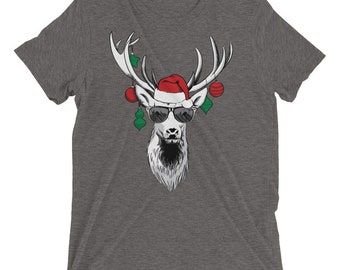 Cool Shades Reindeer With Sunglasses Christmas Tri-blend T-shirt