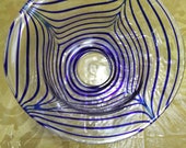 Mid-Century Italian Clear Glass Bowl with Blue Stripes - Handblown Glass - Murano Style Glass Bowl