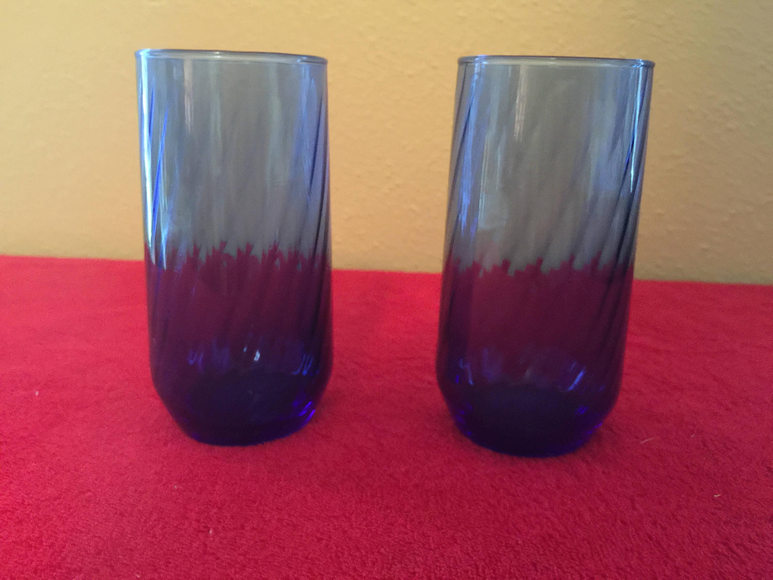 Vintage Blue Optical Swirl Glass Drinking Glasses Blue Etsy