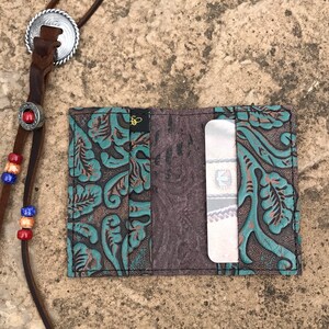 Porte-cartes en cuir turquoise Desert Cowgirl, portefeuille minimaliste