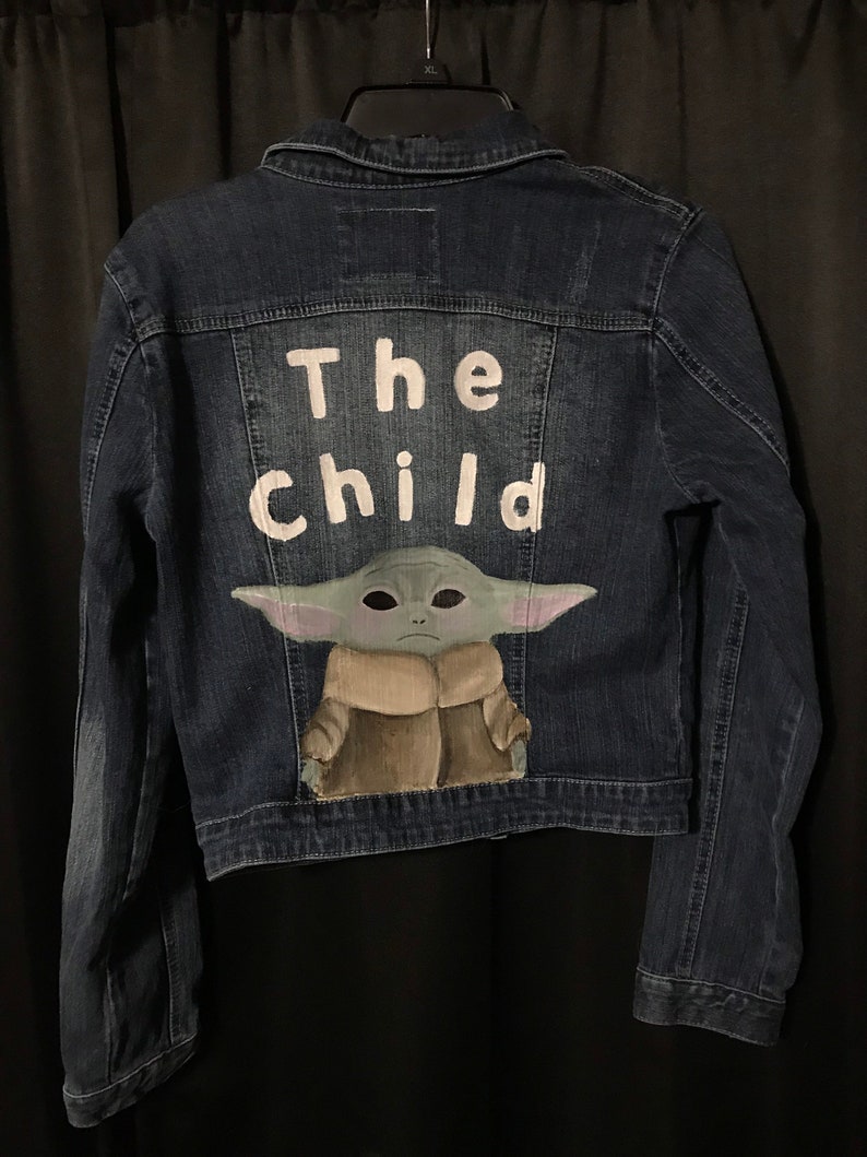 Hand Painted Baby Yoda Jacket The Child The Mandalorian Etsy