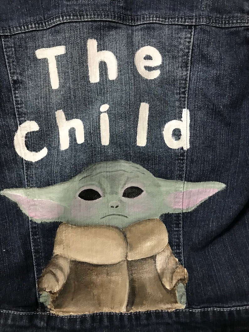 Hand Painted Baby Yoda Jacket The Child The Mandalorian Etsy