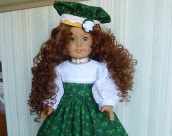 Irish Shamrock Maiden - Dress. Tam, Pantalettes & Shoes - Fits American Girl and Other 18" Dolls