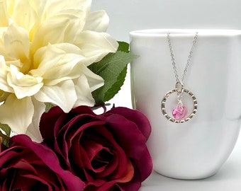 Pink swarovski heart pendant silver chain necklace-LIMITED EDITION