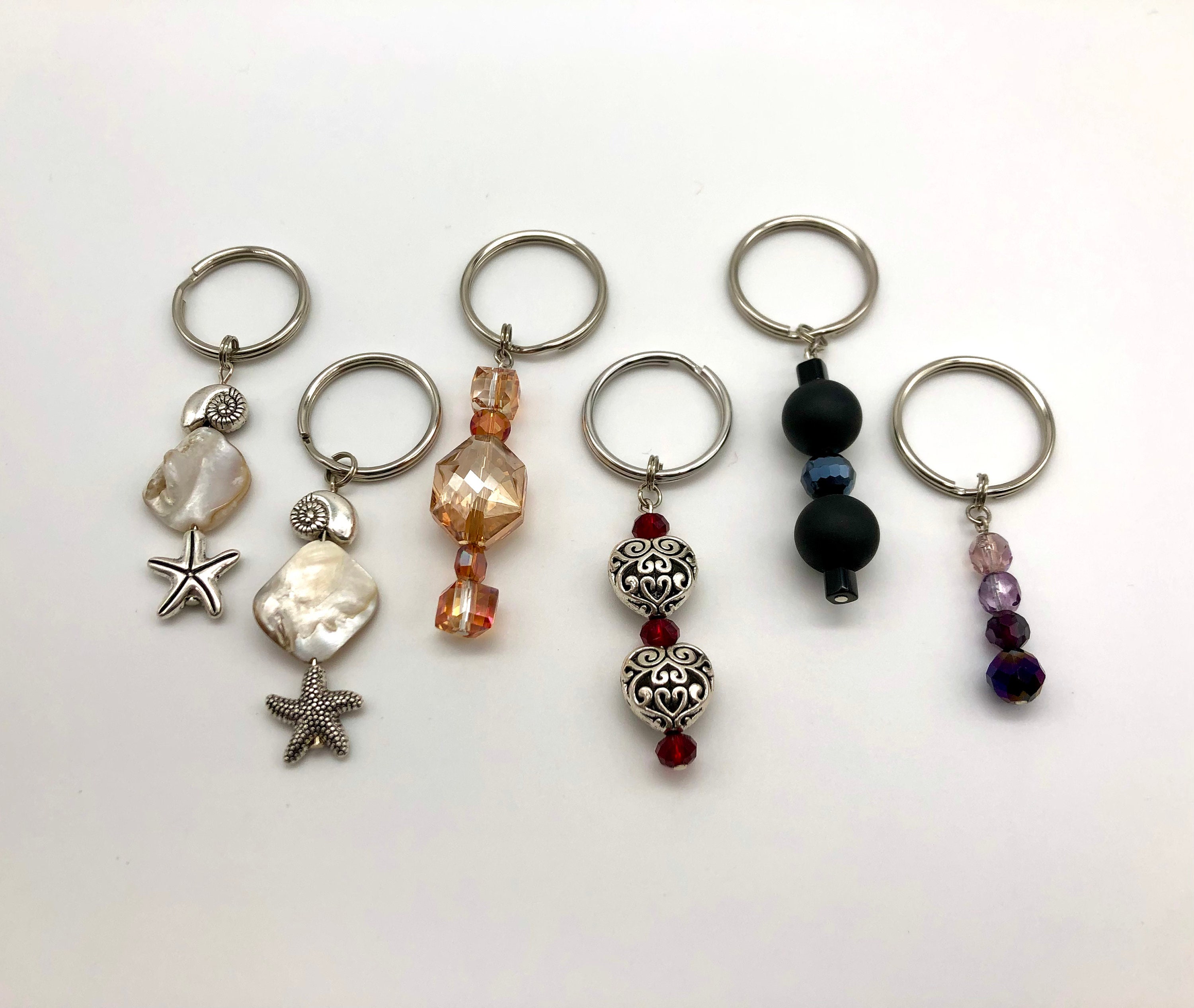 Glass Bead Keychain Beach Shell Keychain Silver Heart Etsy UK