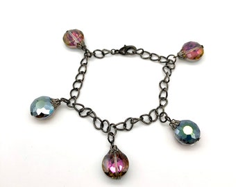 Iridescent glass bulb chain bracelet