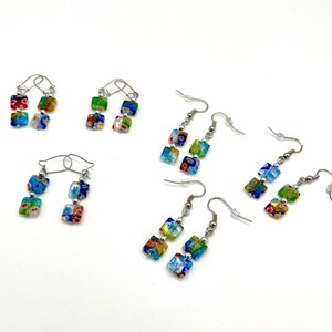Multi-color Millefiori Square Glass Bead Earrings - Etsy