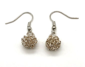 Silver wire wrap ball earrings