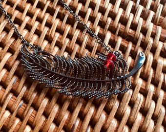 Feather Necklace with Red Bead Accents