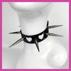thumbnail image 2 of Goth Heart Chain Choker & Spiked Heart Earrings, Black Punk 2 of 14