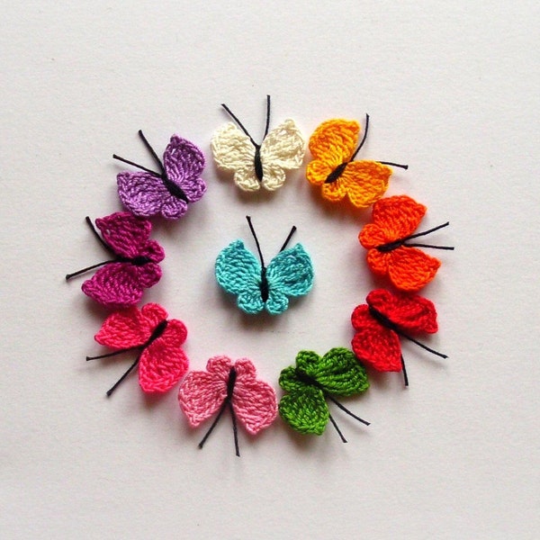 10 pcs Coton crochet papillons applique, embellissement papillon petit fait à la main, décoration de fête, scrapbooking, 1 " / 2,5 cm
