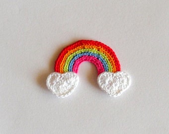 Hand crochet tiny rainbow with clouds applique, 6 cm/ 4.5 cm; 2.3 / 1.9 inches,