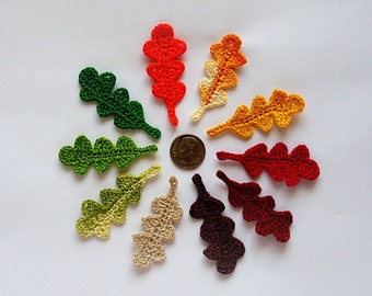 10 small handmade crochet oak leaves decoration, Leaf embellishment, Oak leaf applique, Crochet autumn decoration, Scrapbooking, 1.8"x0.7"