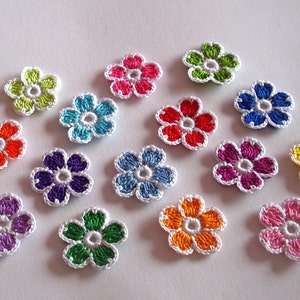 15 hand crochet tiny flowers appliques, colorful flower embellishment, Party decoration, scrapbooking, home decor, 1.2 inch /3 cm