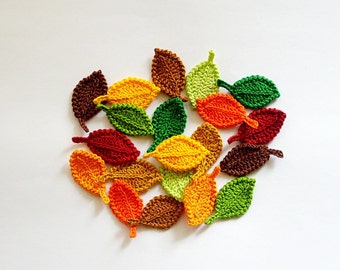 20 hand crocheted small leaves decoration, Leaf embellishment, leaf applique, Crochet autumn decoration, Scrapbooking, 0.7"x1.5"; 1.8x3.7 cm