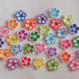 30 hand crochet tiny flowers appliques, colorful flower embellishment, Party decoration, scrapbooking, home decor, 1.2 inch /3 cm