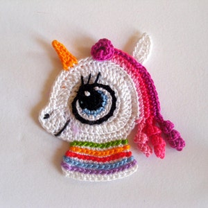 Tiny crochet unicorn applique, Small unicorn applique, Unicorn embellishment, Crochet animal application 6.5/6.5cm