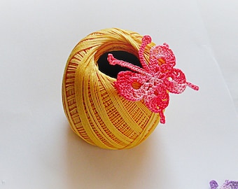 Handmade Cotton Crochet Butterfly Applique, Pink Embellishment (2.4"/2")