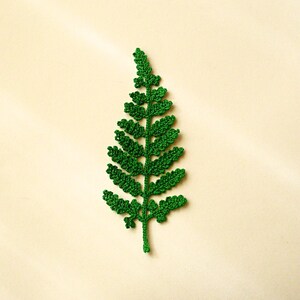 Aplique de hoja de helecho de ganchillo, adorno de algodón hecho a mano