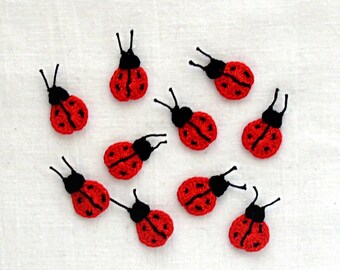 Set di 10 coccinelle di coccodrillo di cotone applique, piccole coccinelle abbellimento, rosso coccinelle abbellimento, meno un centimetro alto