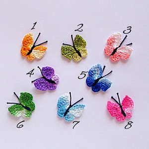 Set of 8 Cotton hand crochet butterflies applique, handmade small butterfly embellishment, party decoration, scrapbooking,  1" diameter