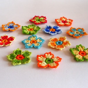 12 hand crochet tiny flowers appliques, colorful flower embellishment, Party decoration, scrapbooking, home decor, 1.2 inch /3 cm