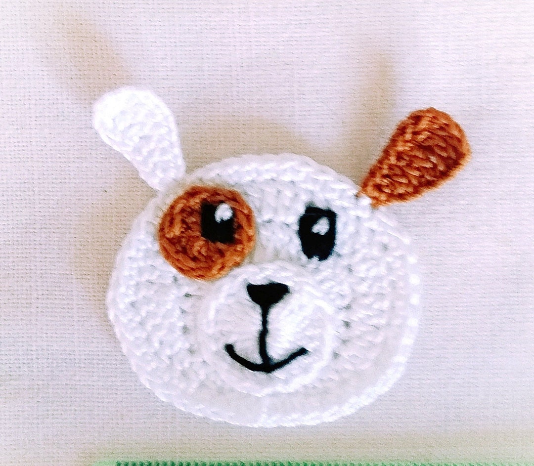 Small Crochet Dog Face Applique, Dog Applique, Jack Russell