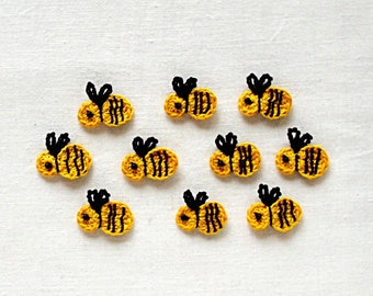 Set of 10 Cotton Crochet Bee Applique - small honeybee embellishment - yellow-black bee applique - honeybee embellishment - less inch high