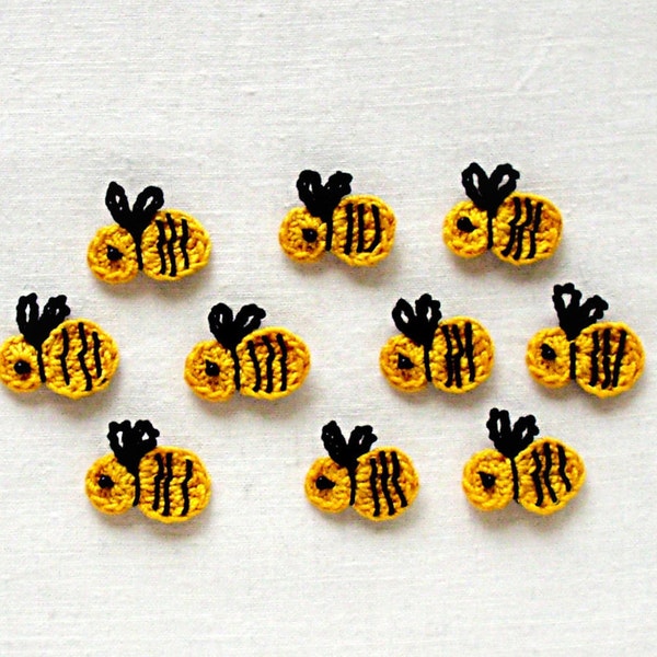 Set of 10 Cotton Crochet Bee Applique - small honeybee embellishment - yellow-black bee applique - honeybee embellishment - less inch high