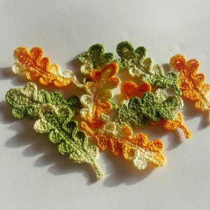 10 small handmade crochet oak leaves decoration, Leaf embellishment, Oak leaf applique, Crochet autumn decoration, Scrapbooking, 2.1"x0.8"