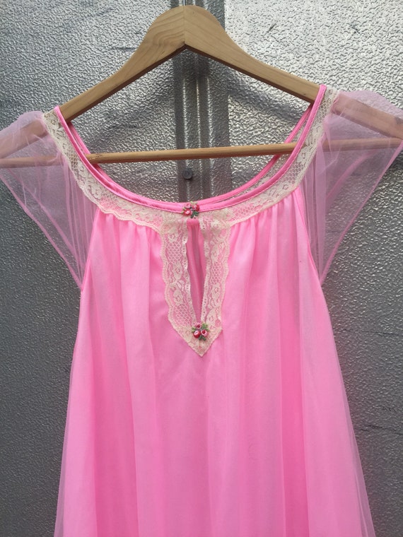 50's Neon Pink Sheer Ruffle Dress - image 3