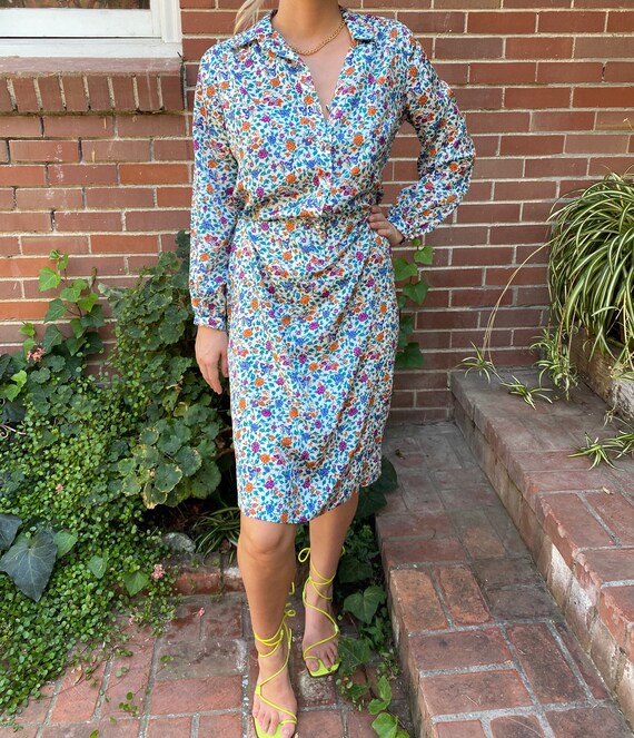 Vintage 70s Lanvin Floral Shirt Dress
