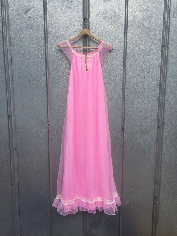 50's Neon Pink Sheer Ruffle Dress - image 1