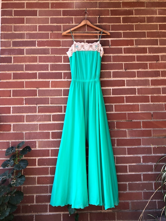 1930’s Turquoise semi sheer wide leg Jumpsuit size