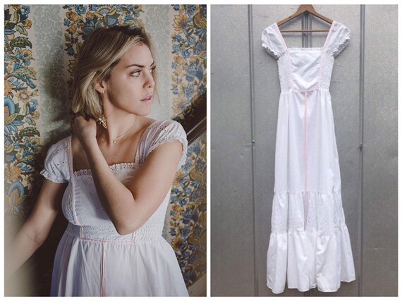 Eyelet Smocked White Peasant Dress