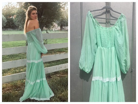 Mint Puff Sleeve Smocked Prairie Dress