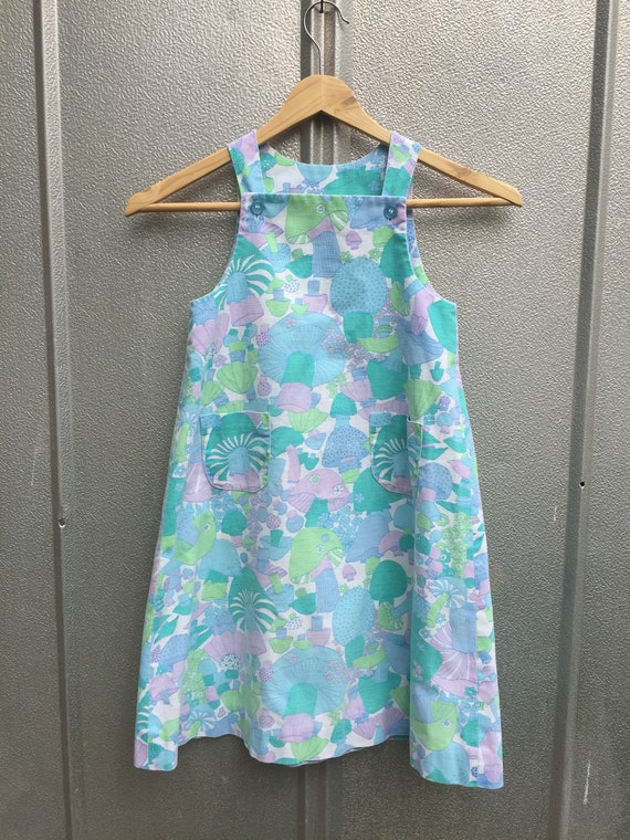 60's Girls Mushroom Handmade Dress Vintage Print