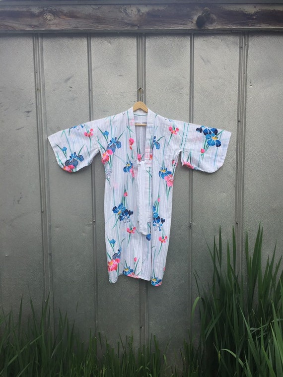 Girls Vintage Guaze Kimono Hawaiian Flower Print S
