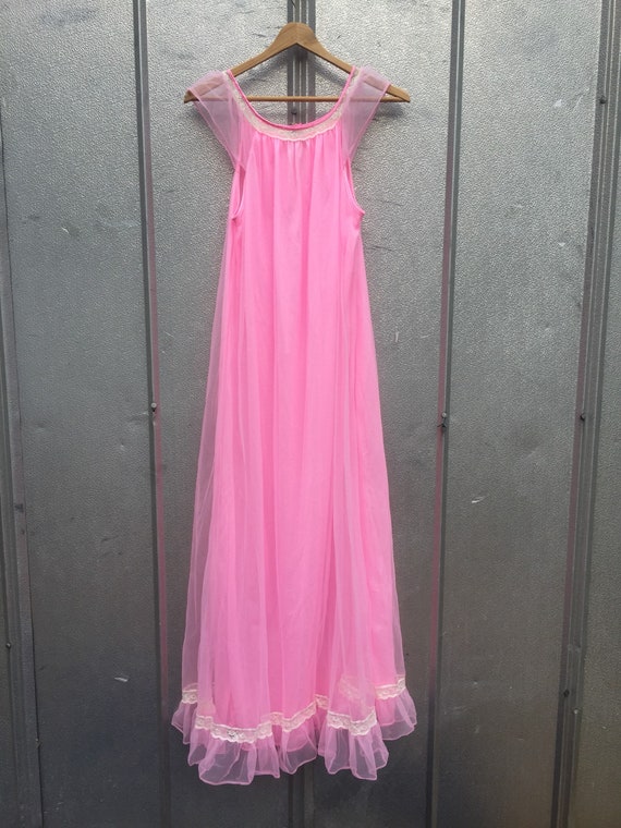 50's Neon Pink Sheer Ruffle Dress - image 2