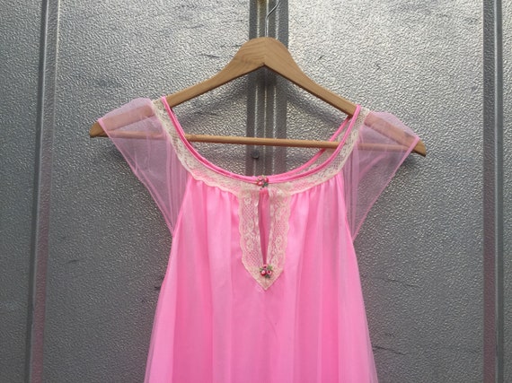 50's Neon Pink Sheer Ruffle Dress - image 8