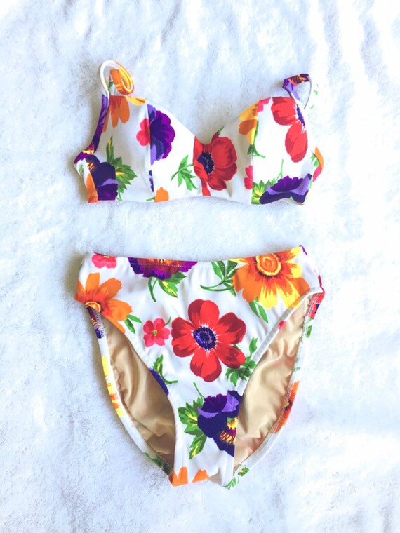 80's 2 Piece White Bikini Set Size