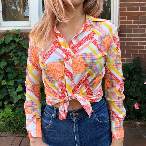 Orange Rose 1970s cowgirl top size small