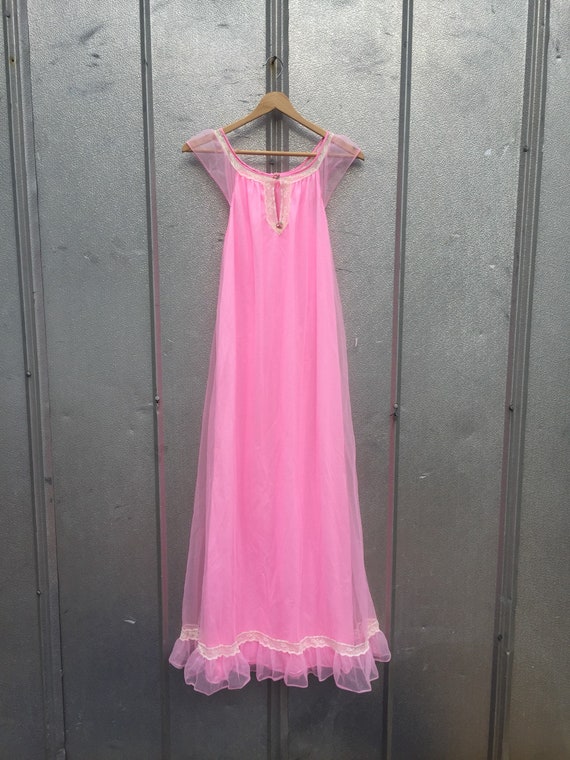 50's Neon Pink Sheer Ruffle Dress - image 6