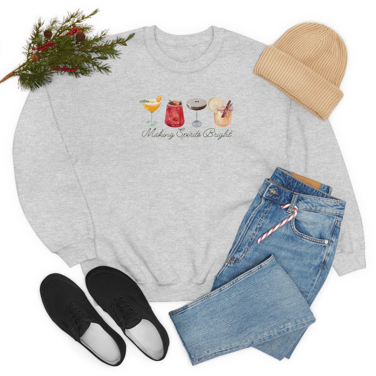 Discover Womens Making Spirits Bright Christmas Sweatshirt, Cocktail Sweatshirt