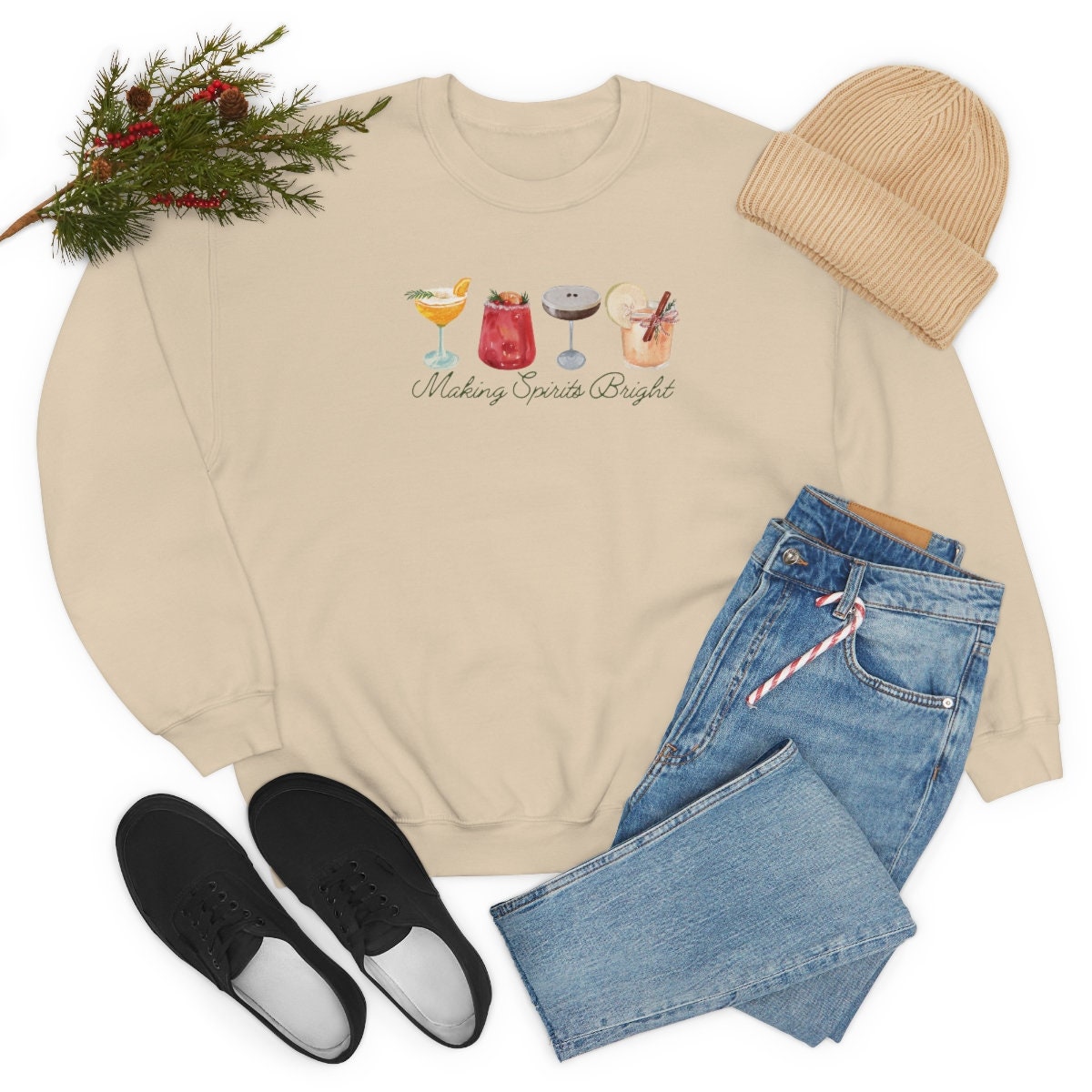 Discover Womens Making Spirits Bright Christmas Sweatshirt, Cocktail Sweatshirt