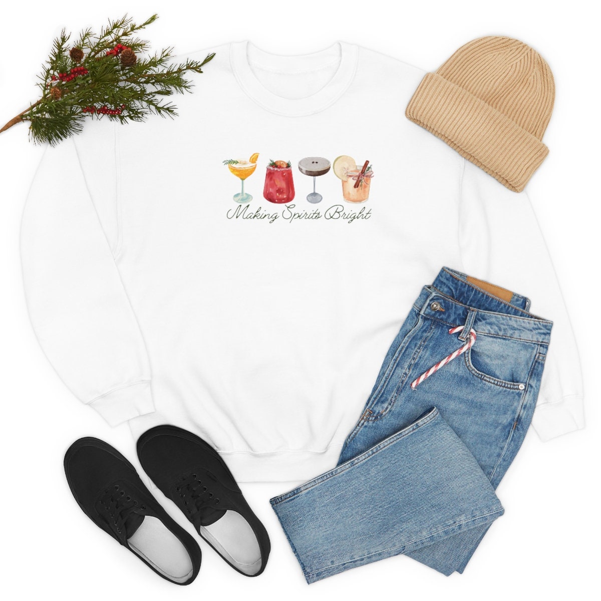 Discover Womens Making Spirits Bright Christmas Sweatshirt, Cocktail Sweatshirt