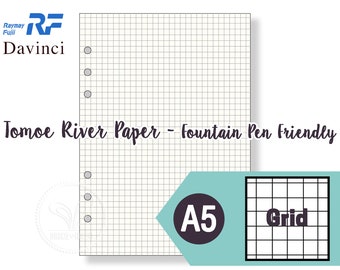 Filofax A5 Size | Raymay Davinci 5mm Grid Paper Refills / Insert - Tomoe River Fountain Pen Friendly Paper (20 Sheets) DAR282