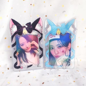 Portafoto in PVC con orecchie di gatto carine e catena a sfere, portafoto con caricamento dall'alto, portafoto per foto Kpop